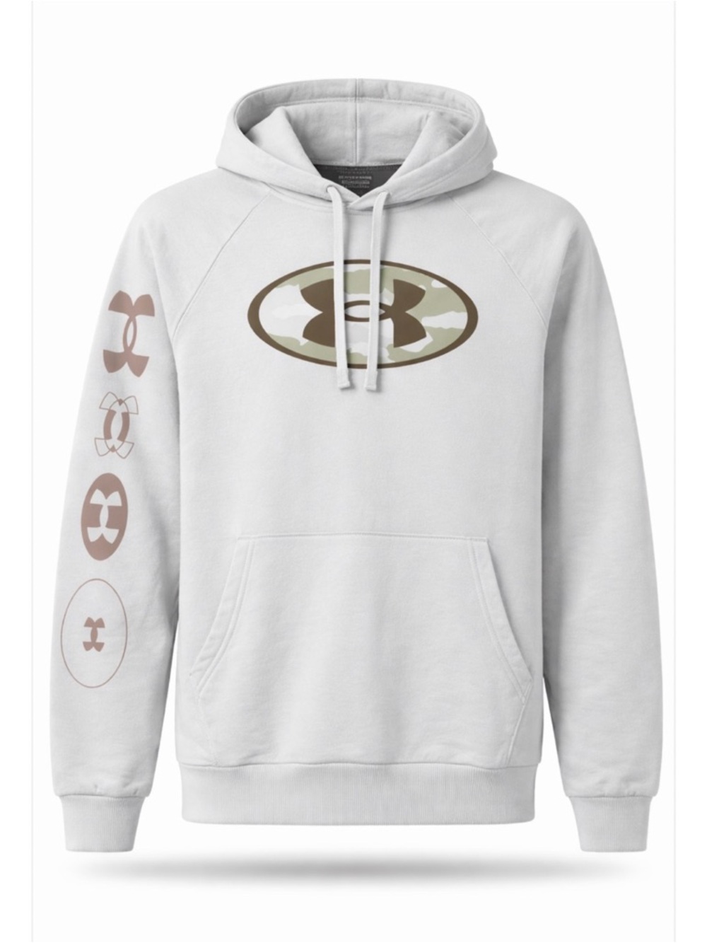 Under Armour White Crewneck Hoodie with Tan Camo Logo
